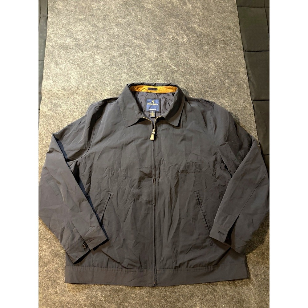 Brooks Brothers Mens XL Navy Full Zip Windbreaker Jacket Mid-Length Logo Zip